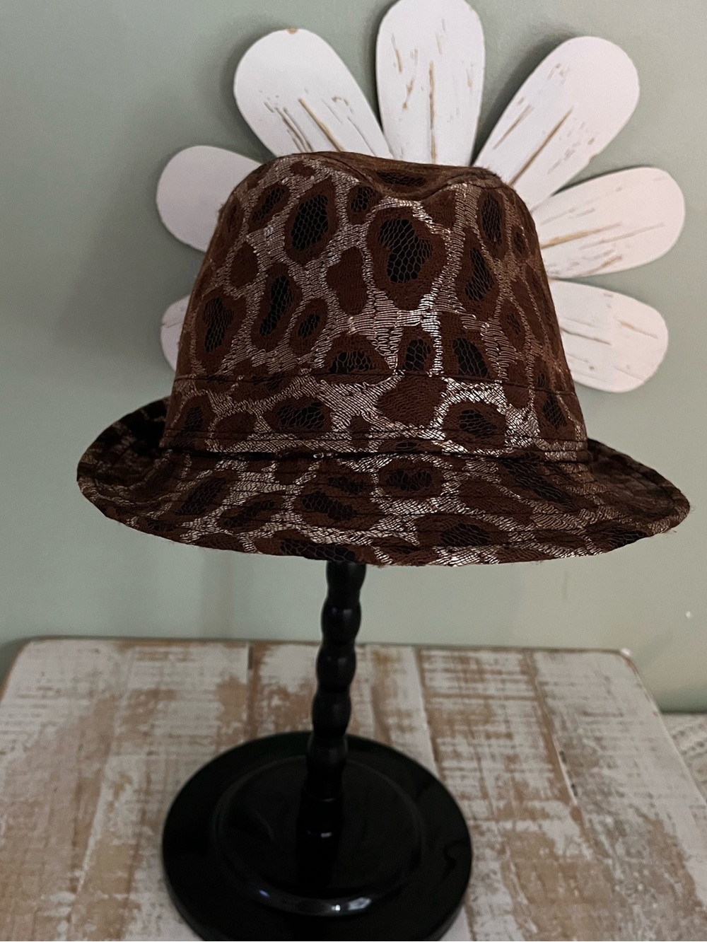 Leopard Print Hat with Shimmer - 100% Polyester